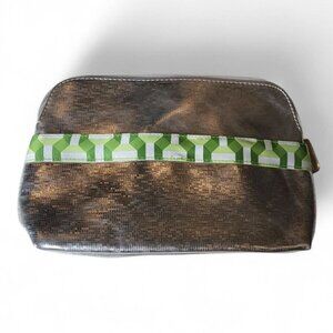 Clinique Makeup Cosmetic Bag Logo Zip Case Travel Pouch Silver Green
